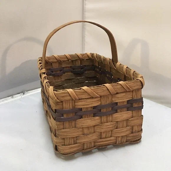 Woven Splint Basket Rectangle Medium Brown Rustic Farmhouse Decor Cottagecore