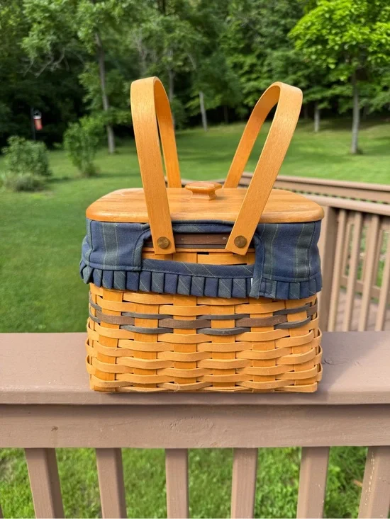 Longaberger Collectors Club Harbor Basket Blue/Green Plaid Lined 1998