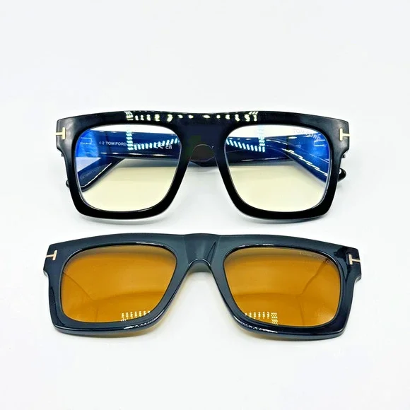 Tom Ford Eyeglasses Frame TF6068-B 001 Black Blue Light Block Clip-On 53-20-145