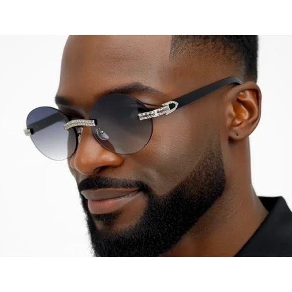 Rimless Sunglasses Oval Lens Black UV400 Protection Lens Retro Classic Hip Hop‎