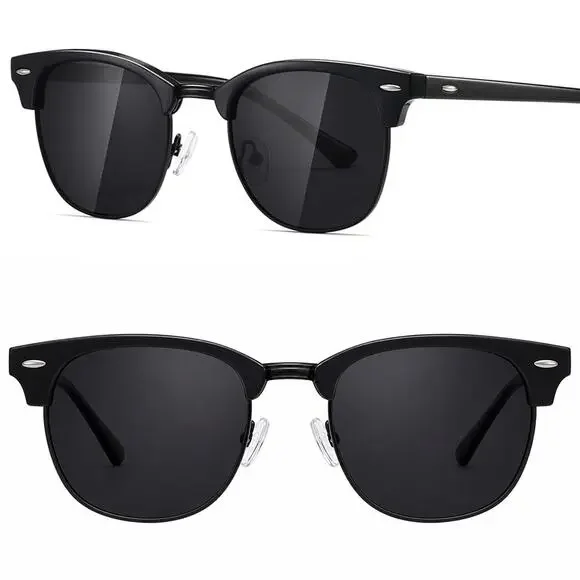 Retro Unisex Matte Black Lens Horn Rimmed Sunglasses Driving