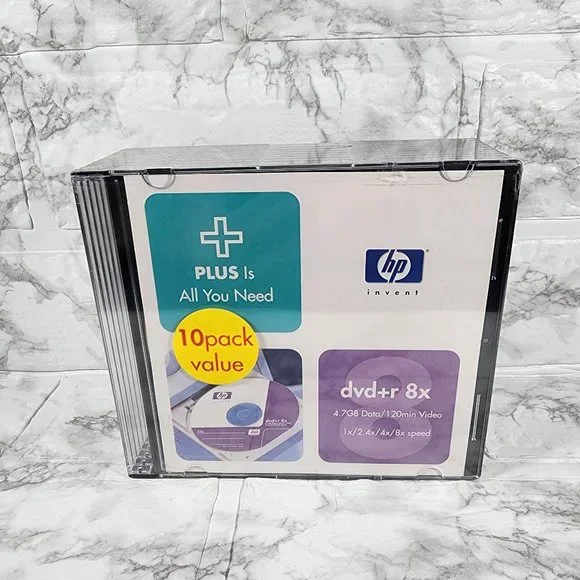 DVD+r HP 10 PACK Slim Jewel Case 8X Media 4.7GB/ 120 minute BLANK DISK **SEALED