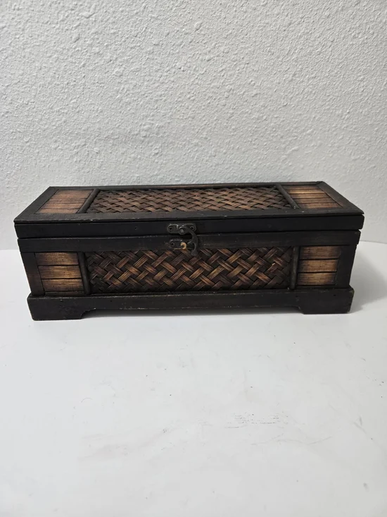 Handwoven Wooden Keepsake Box - Brown