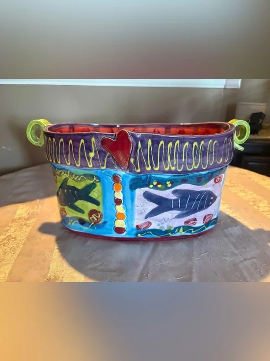 Hand-Painted Colorful Fish Ceramic Planter