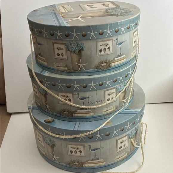 Coastal Blue Decorative 3 Nesting Storage Boxes
