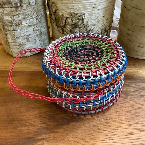 Vintage Handwoven Telephone Wire Basket Box Boho African Global Art