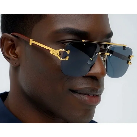 Leopard‎ Head Frameless Designer Sunglasses for Luxury Hip Hop Men Double Bridge