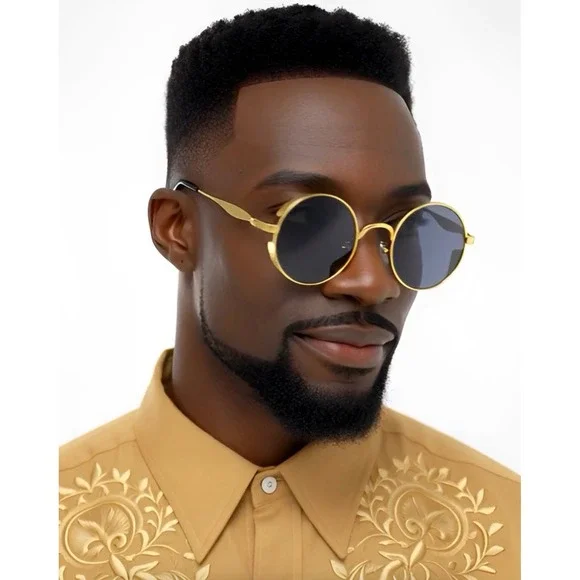 Round Steampunk Sunglasses Men's Gold‎ Frame Designer Fashion Shades Hip Hop New