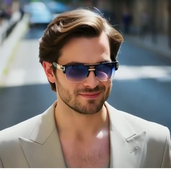 Mens Fashion Sunglasses Rectangular  Blue Gradient Lens‎ Sun Protection Outdoor