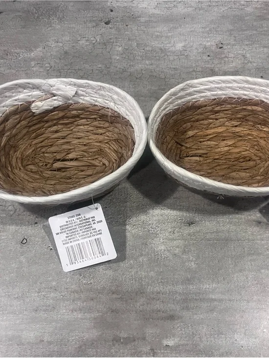 Handwoven Seagrass Nesting Baskets with White Trim - Set of 2