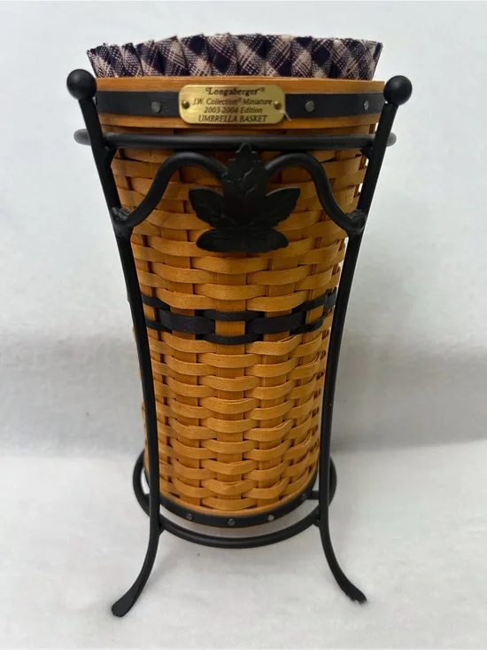 Longaberger Honey Oak Woven Umbrella Stand with Black Metal Frame