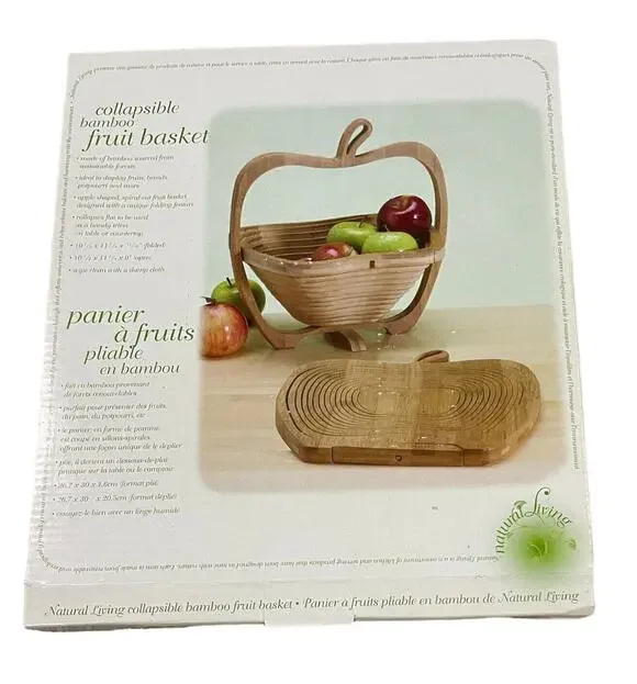 Collapsible Bamboo Fruit Basket Folding Bowl & Trivet Hot Plate