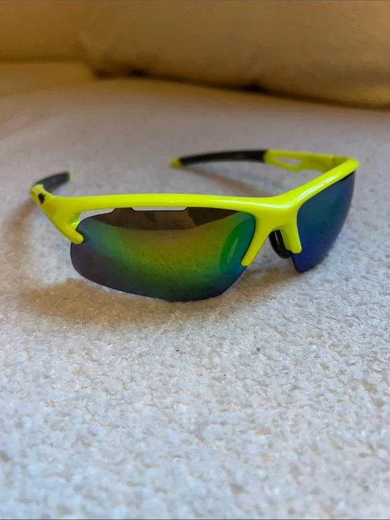 Neon Yellow Sport Sunglasses with Mirrored Green Lenses
