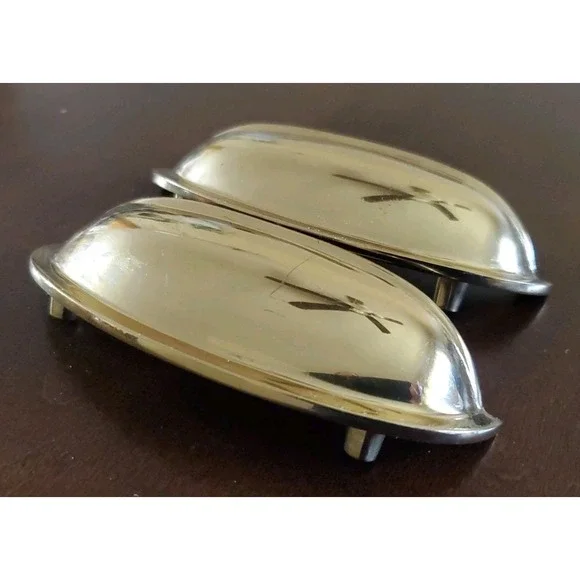 Lot‎ Of 2 Vintage Brass Cabinet Bin Pull Cup Handles 4-5/8