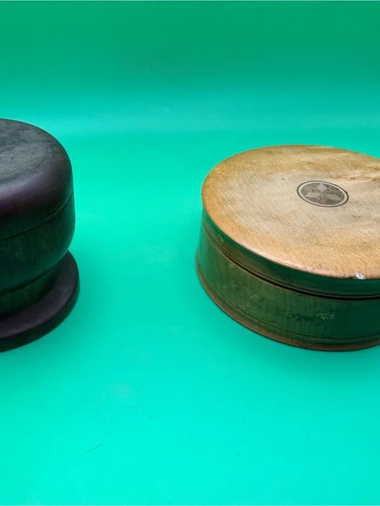 Handcrafted Round Wooden Box - Brown