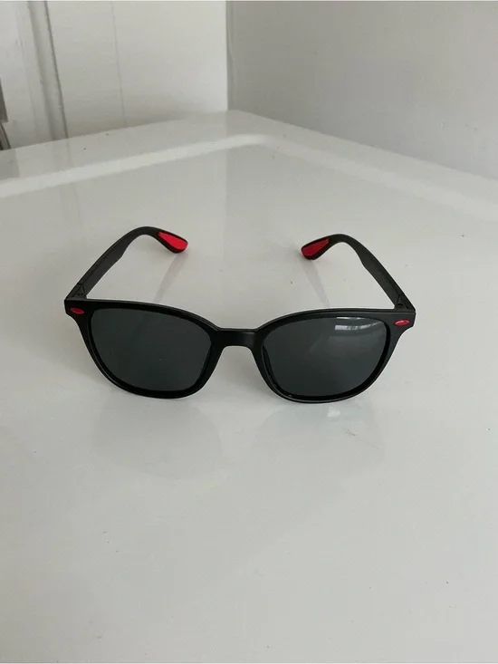 Men's Black Sunglasses with Red Accents