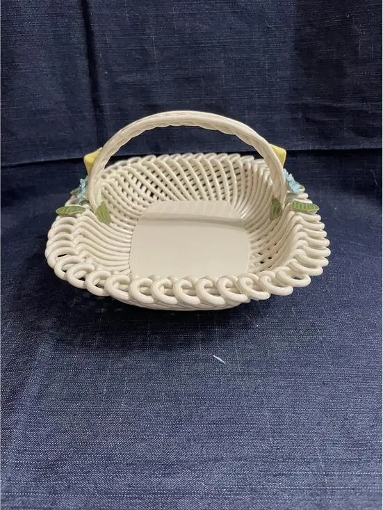 Capo di Monte style basket cottage core clutter core floral lattice handle sweet