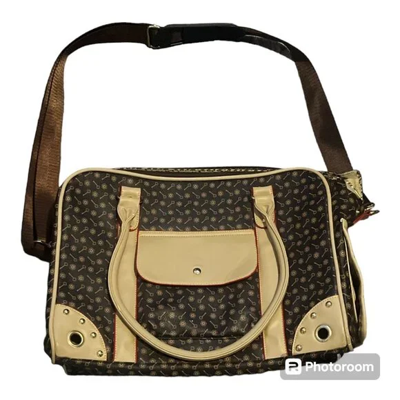 Pet Dog Bag Cat Cross Bag Hand Bag Foldable Dog PawFassion Backpack Large Brown