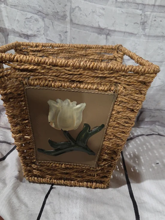 Woven Seagrass Decorative Basket with White Tulip Accent