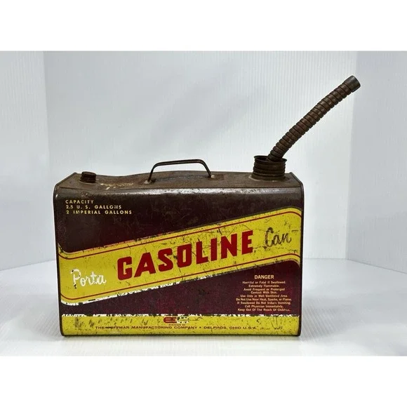 Vintage Edward Can Co. Huffman Porta  Metal Gas Can Garage Man Cave Decor 2.5 Ga