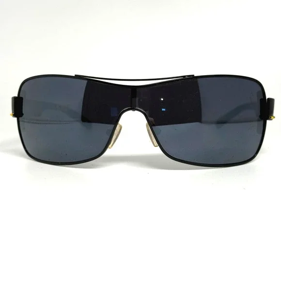 Khan KN-M3726 Shield Sunglasses Black Yellow Winged‎ Crest Logo Mens Wrap
