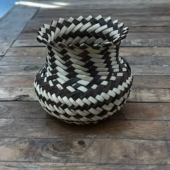 Vintage Tarahumara Basket Handmade In Mexico Double Weave 5