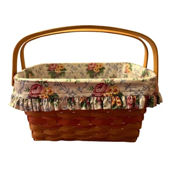Longaberger Basket Handwoven Dresden Ohio USA Floral Liner Handles 1997 2 Colors