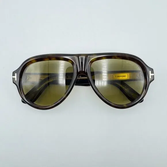 Tom Ford Sunglasses Icon FT1225 52N Havana Brown Pilot Green Lens 59-16-145 NEW