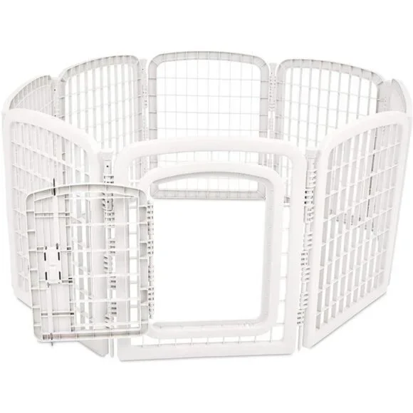 8-Panel Octagonal Plastic Pet Pen Fence Enclosure With Gate, 59 x 58 x 28 Inches
