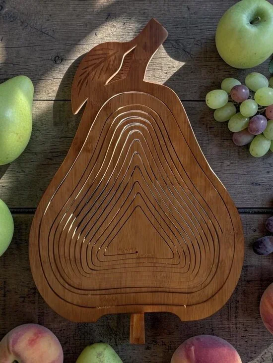 Collapsible Bamboo Pear Fruit Bowl - Single Cut Magic!!  Eco Kitchen Decor