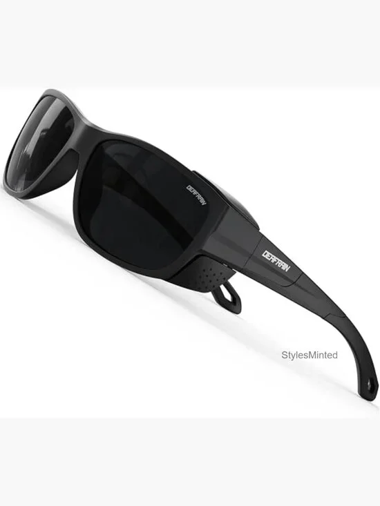 Super Dark Polarized Sunglasses with Removable Side Shields Sport Wrap Around