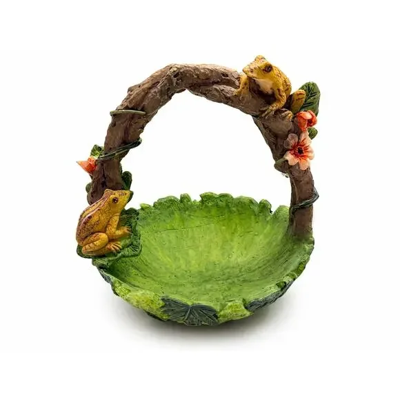 Whimsical Frog & Lily Pad Resin Decorative Basket - Cottagecore Home Decor