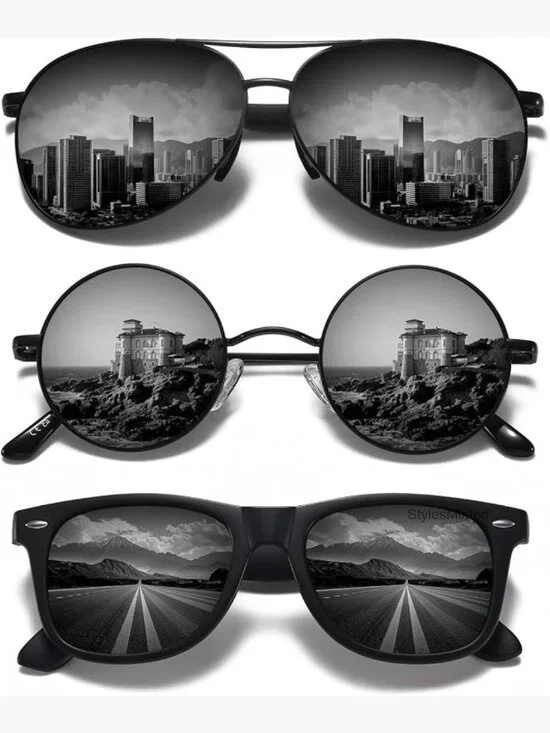 3 Pack Polarized Sunglasses Set Retro Round Aviator Rectangle UV400