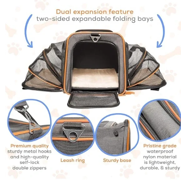 NEW Dog/Cat Carrier. Expandable Sides. Airline Approved.