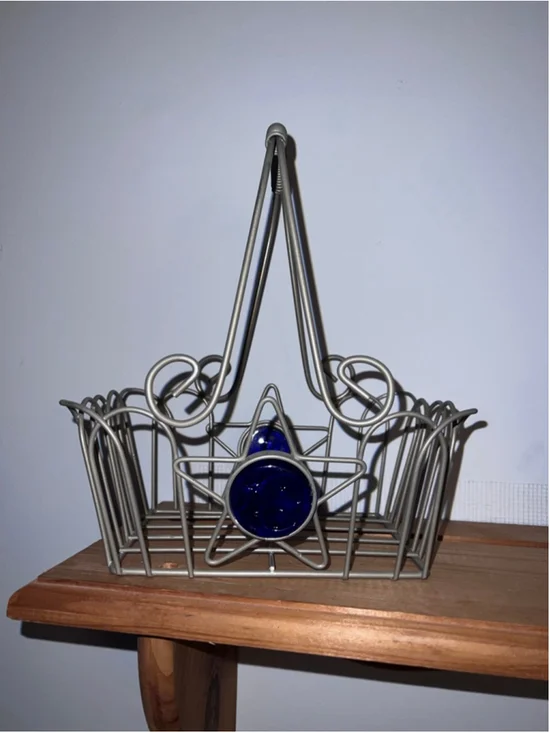 Vtg Celestial Wire Basket with Blue Glass Moon 90s WhimsyGoth