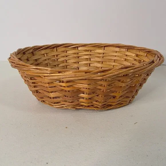 Woven Oval Basket Shallow Rustic Farmhouse Bowl Decorative Storage Natural