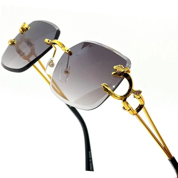 Fashion Mens Women Hip Hop Sunglasses Retro Luxury‎ Gold Rimless Shades Glasses