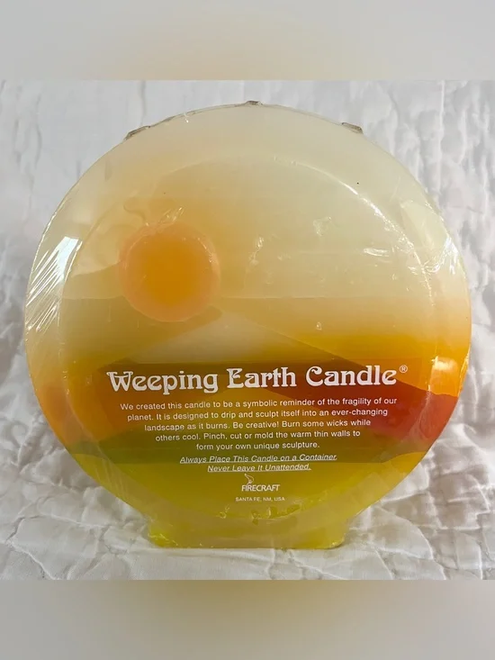 NEW Vintage Weeping Earth Candle By Firecraft Santa Fe NM Yellow Orange 70s 6”