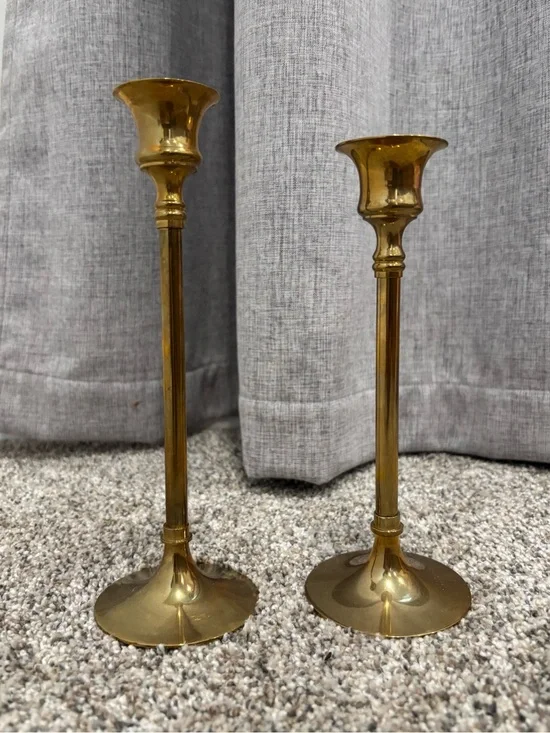 Vintage Solid Brass Taper Candlestick Holder Slender Stem Set of 2