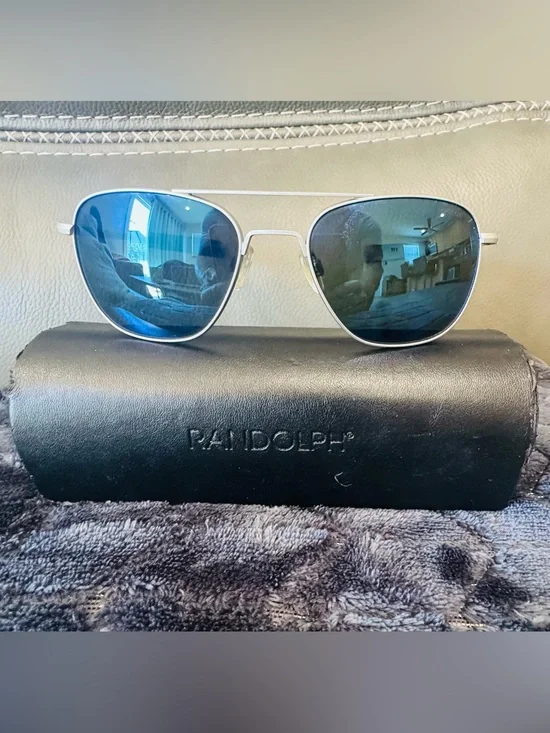 Randolph Aviator Polarized Sunglasses Matte Chrome Blue Mirror 56mm Made in USA
