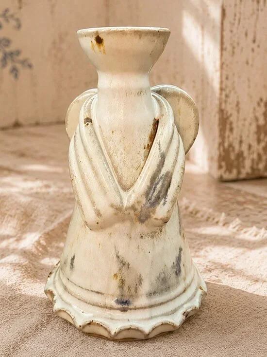 Vintage Signed Studio Pottery Angel Taper Candle Holder