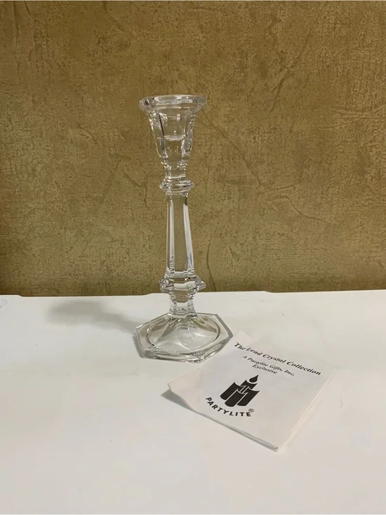 Partylite 8” Venice Taper Lead Crystal Candle Holder  P7365 NEW in Box