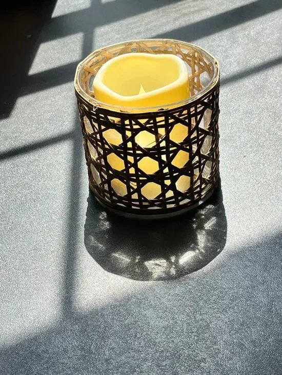 SERENE SPACES LIVING SAIGON CANE WRAPPED GLASS HURRICANE COLLECTION
