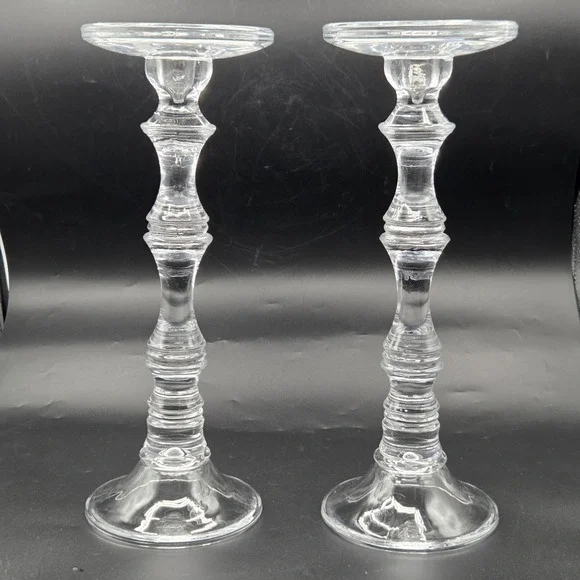 LARGE K&K Clear Glass Candle Holders  13.5