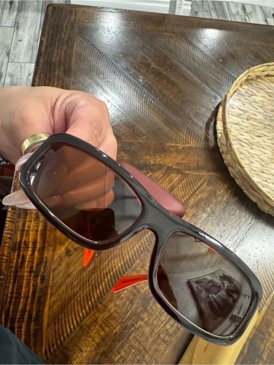 Salvatore Ferragamo Brown Sunglasses with Orange Temple Accents