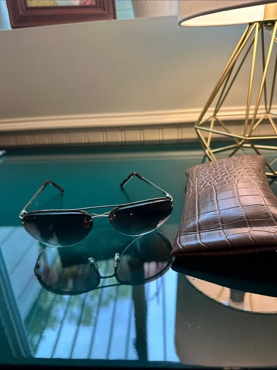 Michael Kors Black Aviator Sunglasses with Brown Croc Case