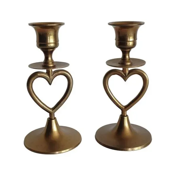 Brass Heart Candle Holder Set of 2 Romanticism Style Medium 5