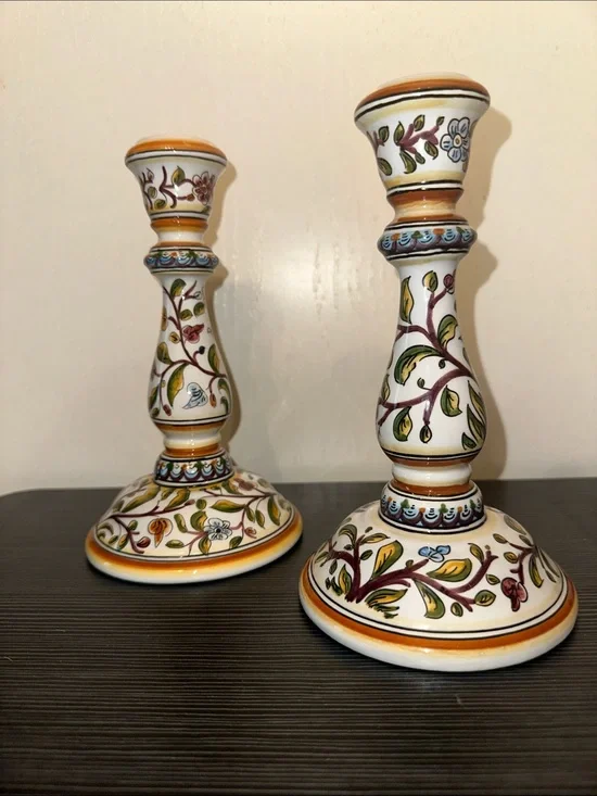 Hand-Painted Ceramica Conimbriga -  Candlesticks Made in Portugal