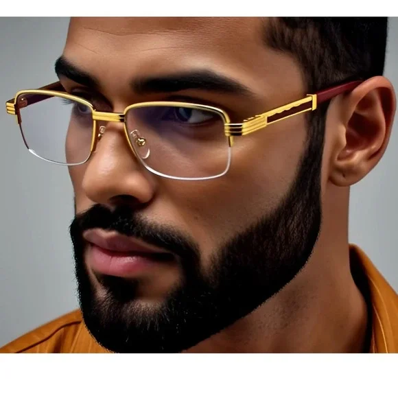 Rectangular‎ Frame Clear Lens Designer Half Rim Eyeglasses Metal Glasses Buffs
