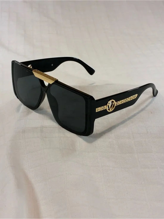 Oversized Black and Gold Shield Sunglasses